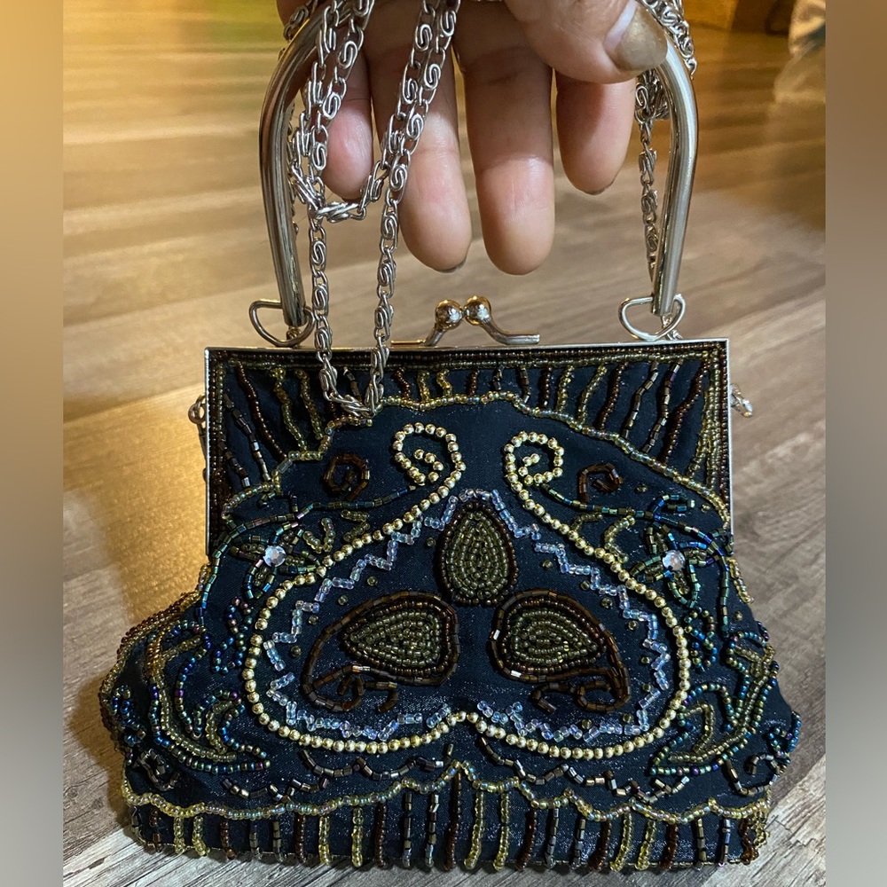 Elegant Black Beaded Evening Bag